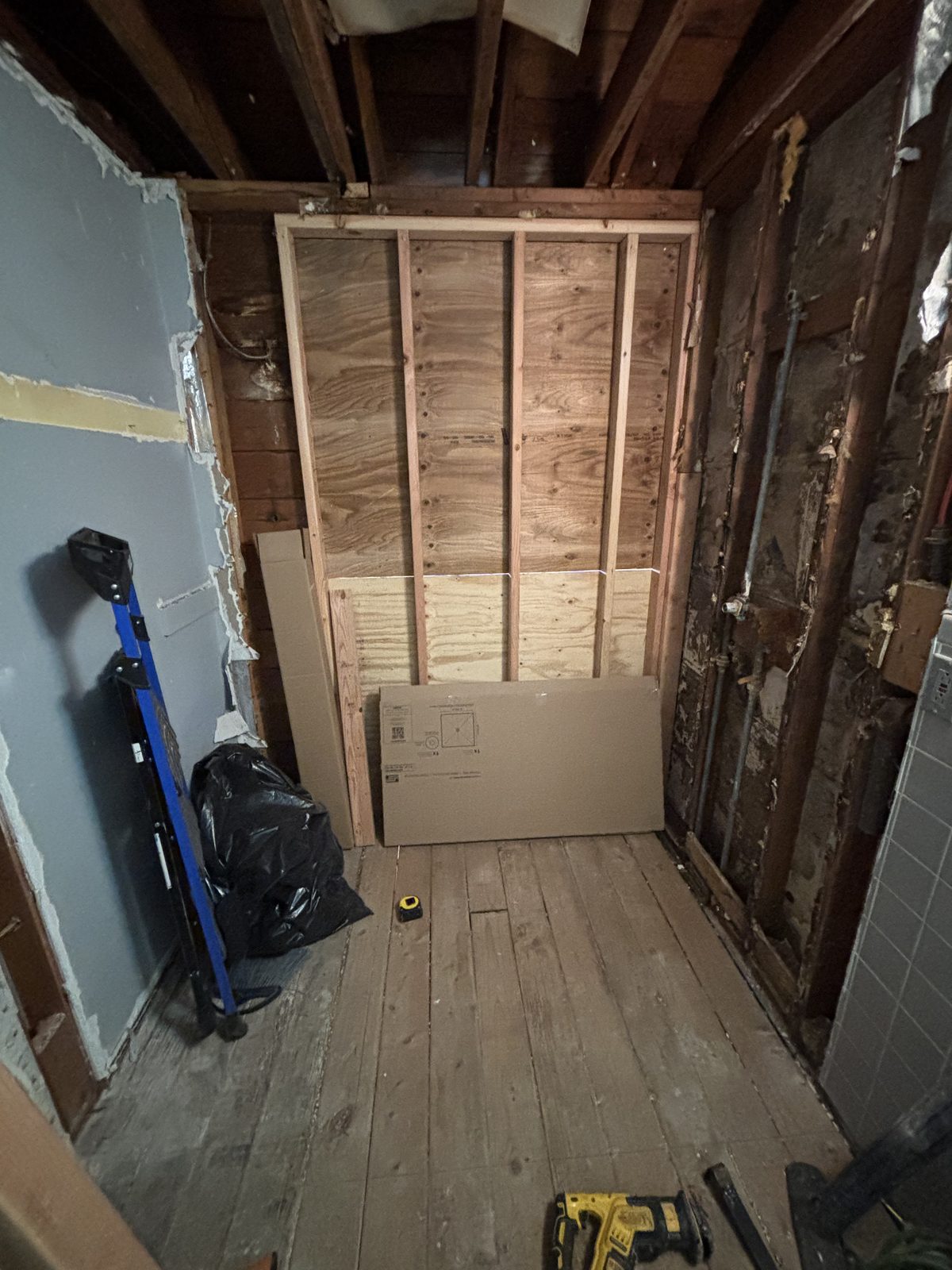 New framing installed in the bathroom wall