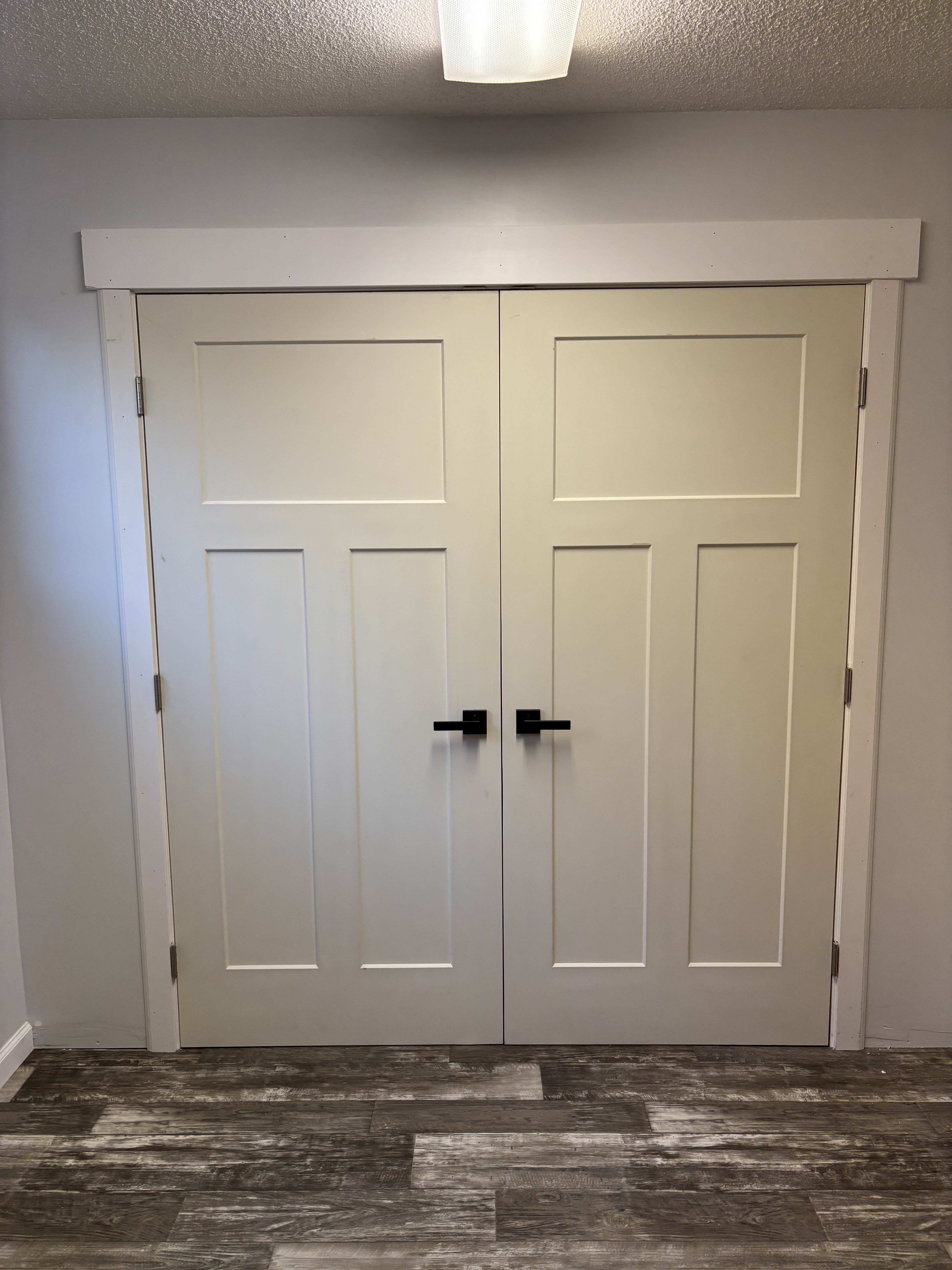 Professional interior door finish carpentry with custom trim and hardware